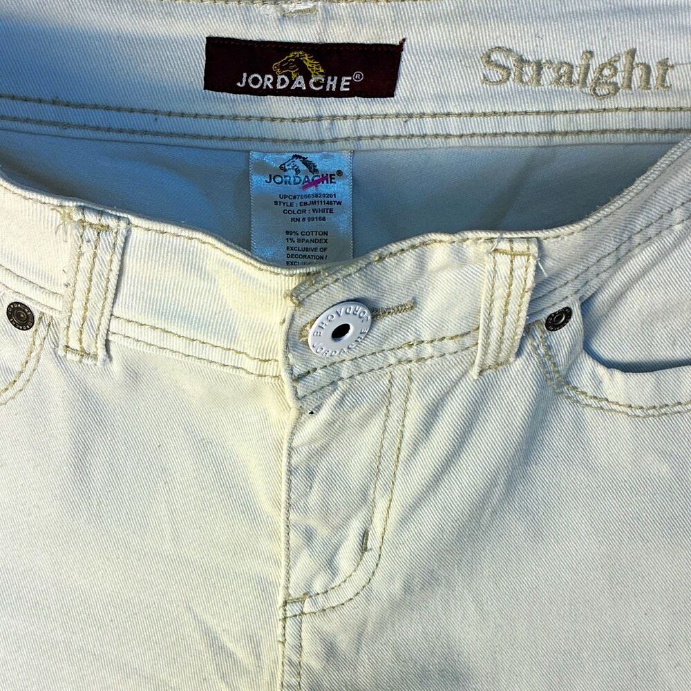 Jordache Women's Straight Crop White Stretch Denim Jeans 5-Pocket Button 6